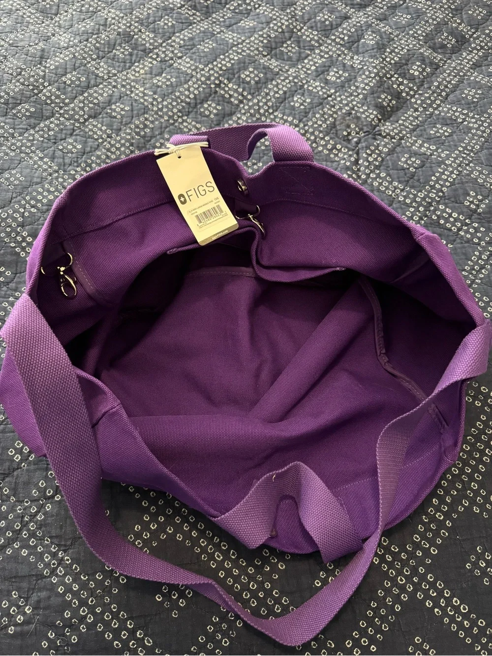 Figs Purple Tote with Yellow Very Large Needle Slogan